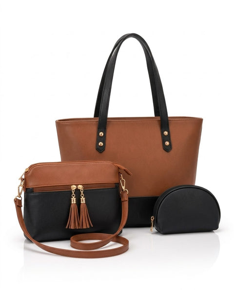 Grace 3 Pcs Brown and Black Handbag Set for Women