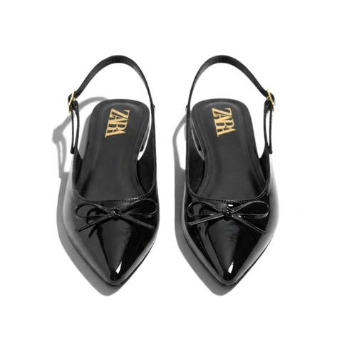 Bow Slingback Flats - Black
