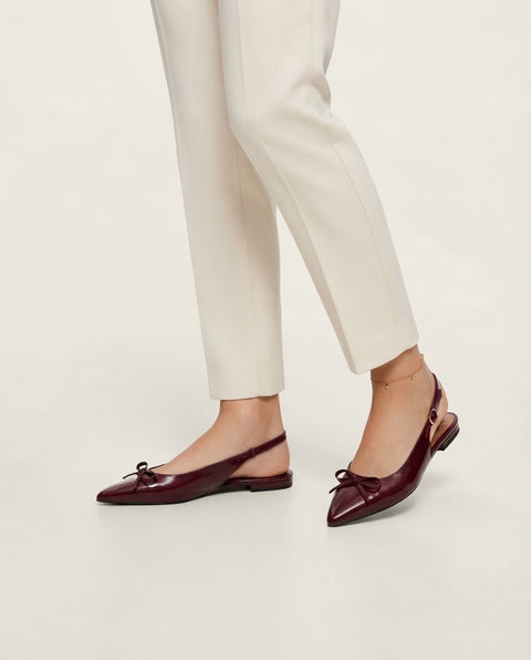 Red Wine Bow Slingback Flats for Women