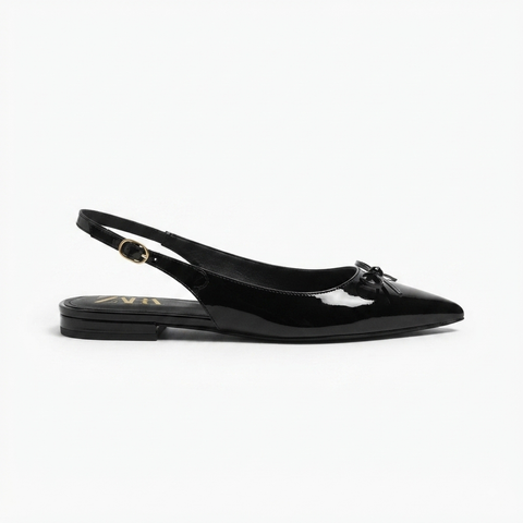 Bow Slingback Flats - Black