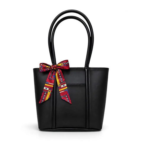 Julie Ribbon Black Tote Bag with Printed Scarf Bow