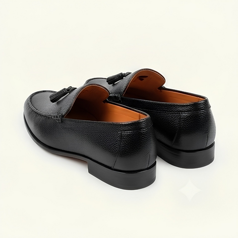 Italian Leather Tassel Loafer - Black