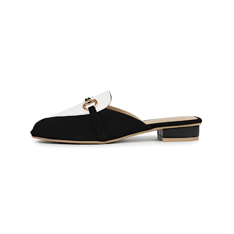 Horsebit Mules - Black/White
