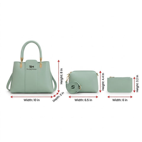 TBM 3 Pcs Sage Green Handbag Set for Women
