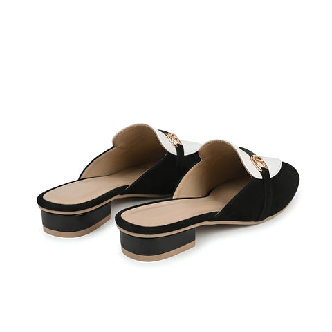 Horsebit Mules - Black/White