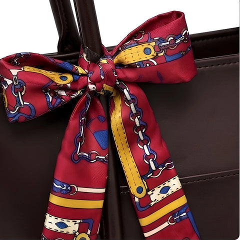 Julie Ribbon Coffee Tote Bag with Printed Scarf Bow