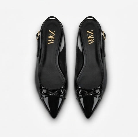 Bow Slingback Flats - Black
