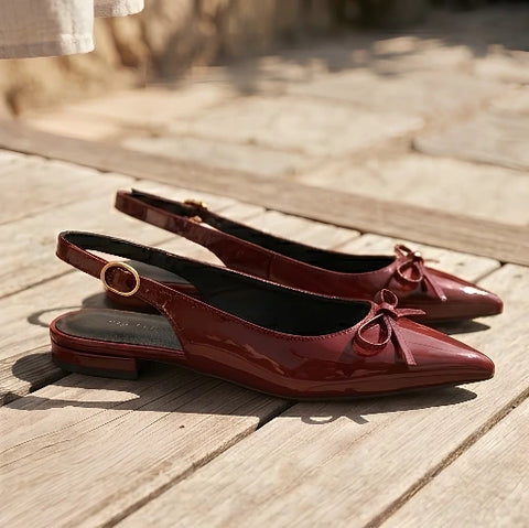Bow Slingback Flats - Red Wine