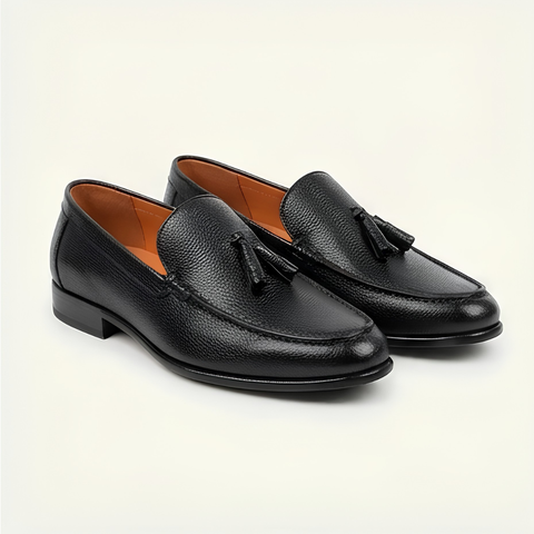 Italian Leather Tassel Loafer - Black
