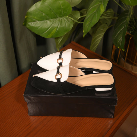 Horsebit Mules - Black/White