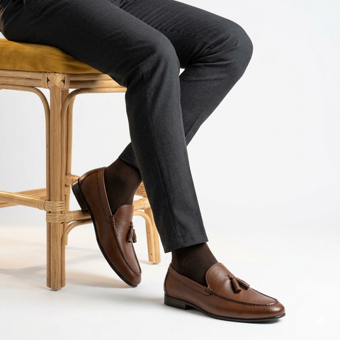 Italian Leather Tassel Loafer - Brown